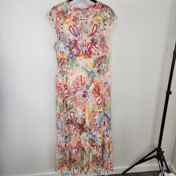 NWT Johnny Was Mazzy Embroidered Mesh Tie Dress Leafy Size Small - Picture 7 of 16